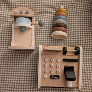 Pottery Barn Kids Wooden Cash Register and Stacking Toy - Blue, Brown, Cream